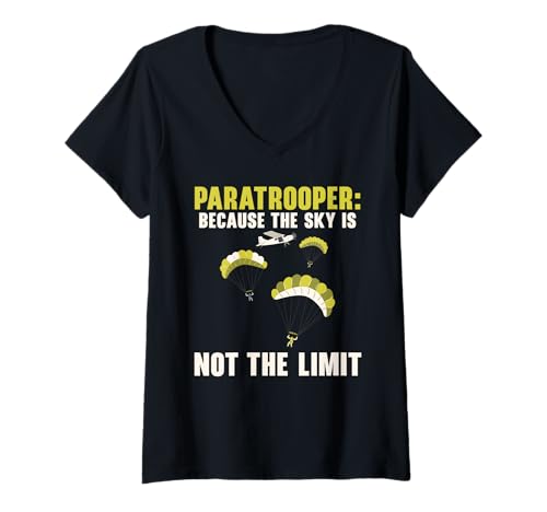 Damen Fallschirmjäger Fallschirmjäger Fallschirmspringen Fallschirmspringen Fallschirmspringen T-Shirt mit V-Ausschnitt Damen Fallschirmjäger Fallschirmjäger Fallschirmspringen Fallschirmspringen Fallschirmspringen T-Shirt mit V-Ausschnitt von Airborne Paratrooper Parachute Skydiving