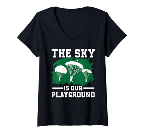 Damen Fallschirmjäger Fallschirmjäger Fallschirmspringen Fallschirmspringen Fallschirmspringen T-Shirt mit V-Ausschnitt Damen Fallschirmjäger Fallschirmjäger Fallschirmspringen Fallschirmspringen Fallschirmspringen T-Shirt mit V-Ausschnitt von Airborne Paratrooper Parachute Skydiving