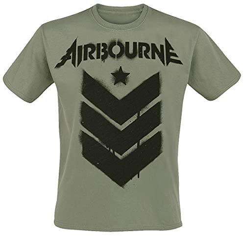 Airbourne Stencil Stripes Männer T-Shirt Oliv S 100% Baumwolle Band-Merch, Bands von Airbourne