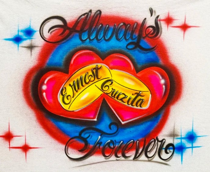 Airbrush T-Shirt Herz Ehering Paare Name Airbrush T-Shirt Herz Ehering Paare Name von AirbrushGenesis