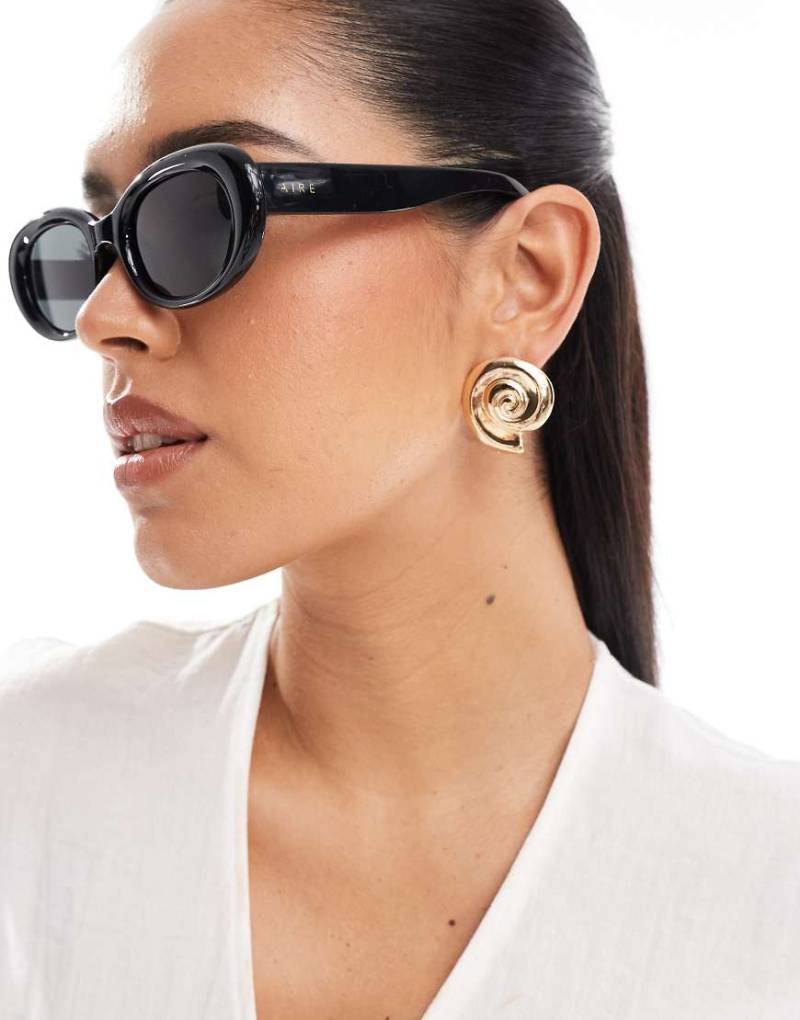 Aire - Epsilon - Ovale Sonnenbrille in durchgehendem Schwarz von Aire