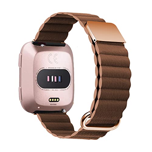 AireWiki Armband Kompatibel mit Fitbit Versa 3 /Sense/Fitbit Versa 2/Versa Lite Armband Leder Silikon Ersatz Magnetische Für Herren Damen Uhrenarmband (braun,Versa 3 /Sense) von AireWiki