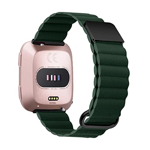 AireWiki Armband Kompatibel mit Fitbit Versa 3 /Sense/Fitbit Versa 2/Versa Lite Armband Leder Silikon Ersatz Magnetische Für Herren Damen Uhrenarmband (grün,Versa 3 /Sense) von AireWiki