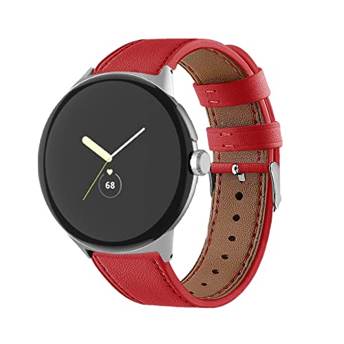 AireWiki Leder Armbänd Kompatibel mit Google Pixel Watch Armband Für Damen Herren Echte Ersatzband mit Uhrenarmband Für Google Pixel Watch (rot) von AireWiki