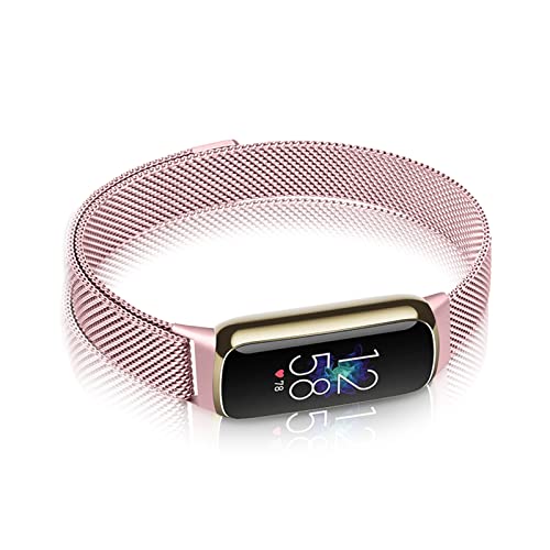 AireWiki Metall Armband Kompatibel mit Fitbit Luxe Armband Edelstahl Ersatz Mesh mit Magnetische Für Herren Damen Uhrenarmband Für Fitbit Luxe (Rosa) von AireWiki