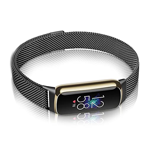 AireWiki Metall Armband Kompatibel mit Fitbit Luxe Armband Edelstahl Ersatz Mesh mit Magnetische Für Herren Damen Uhrenarmband Für Fitbit Luxe (Schwarz) von AireWiki