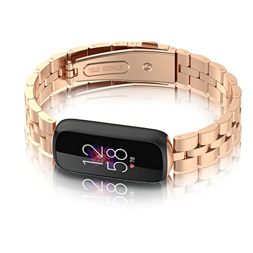 AireWiki Metall Armband Kompatibel mit Fitbit Luxe Watch Armband Edelstahl Für Herren Damen Ersatz mit Schnalle Elegant Uhrenarmband Für Fitbit Luxe (Roségold) von AireWiki