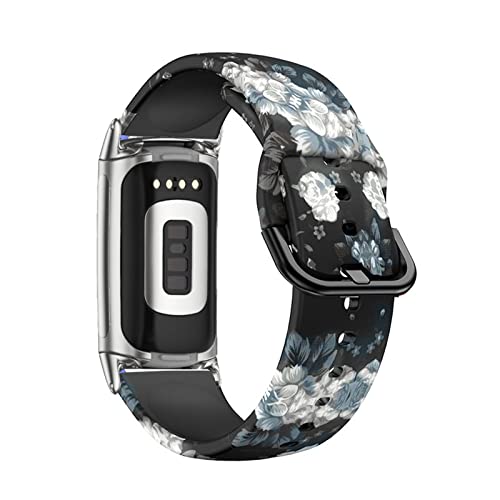 AireWiki Silikon Armbänder Für Fitbit Charge 5 Ersatzband Für Damen Frauen Herren Weiche Muster Blumen Sport Armband mit Kompatibel mit Fitbit Charge 5 (Blumen2) von AireWiki
