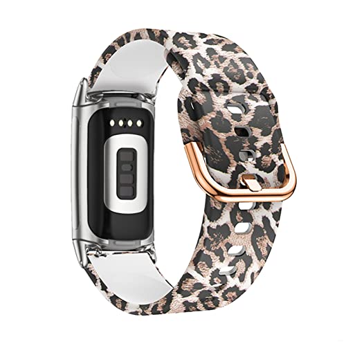 AireWiki Silikon Armbänder Für Fitbit Charge 5 Ersatzband Für Damen Frauen Herren Weiche Muster Blumen Sport Armband mit Kompatibel mit Fitbit Charge 5 (Leopardenmuster) von AireWiki
