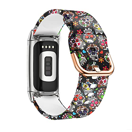 AireWiki Silikon Armbänder Für Fitbit Charge 5 Ersatzband Für Damen Frauen Herren Weiche Muster Blumen Sport Armband mit Kompatibel mit Fitbit Charge 5 (Skelett) von AireWiki