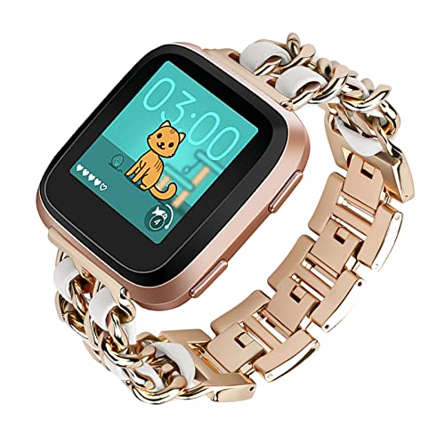 AireWiki Armbänder Kompatibel mit Fitbit Versa 2/Versa/Fitbit Versa Sense/Versa 3 Armband Für Damen Leder Metall Edel Luxus Ersatz Ersatzband mit Schnalle Uhrenarmband (F,Versa 2/Versa) von AireWiki