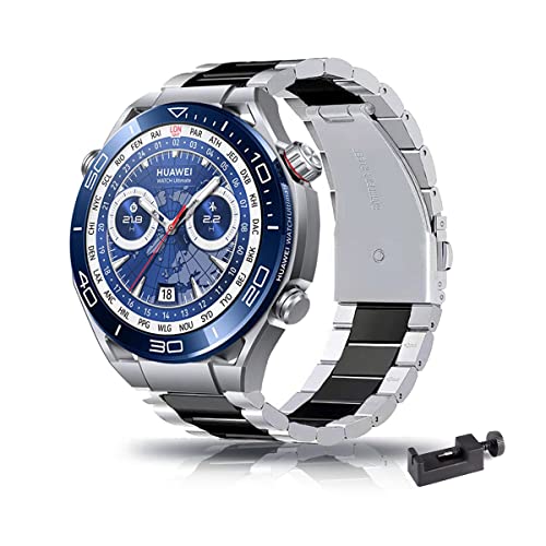 Armband Kompatibel mit HUAWEI Watch Ultimate Armband Edelstahl Für Herren Damen Elegant Metall Uhrenarmband Für HUAWEI Watch Ultimate (Silber-Schwarz) von AireWiki