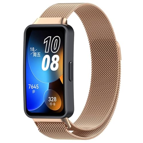 Edelstahl Armband Kompatibel mit Huawei Band 8 Armband Metall Ersatz Mesh mit Magnetische Für Herren Damen Uhrenarmband Für Huawei Band 8 (Roségold) von AireWiki