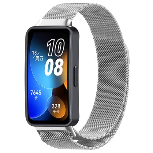 Edelstahl Armband Kompatibel mit Huawei Band 8 Armband Metall Ersatz Mesh mit Magnetische Für Herren Damen Uhrenarmband Für Huawei Band 8 (Silber) von AireWiki