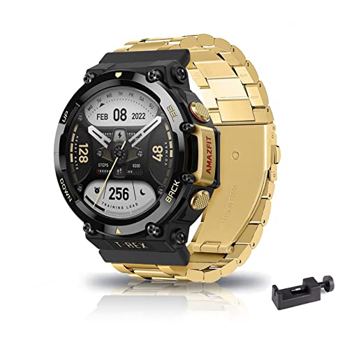 Metall Armband Kompatibel mit Amazfit T-Rex 2 Armband Edelstahl Für Herren Damen Ersatz mit Schnalle Elegant Uhrenarmband Für Amazfit T-Rex 2 (Gold) von AireWiki