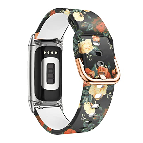 AireWiki Silikon Armbänder Für Fitbit Charge 5 Ersatzband Für Damen Frauen Herren Weiche Muster Blumen Sport Armband mit Kompatibel mit Fitbit Charge 5 (Blumen1) von AireWiki