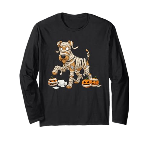 Airedale Terrier Mumie Kürbis Halloween Kinder Herren Damen Langarmshirt von Airedale Terrier Cute Halloween Outfits Boy Girl