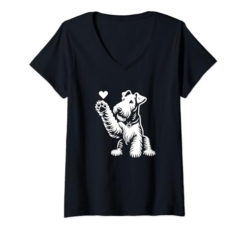 Damen Niedliches Airedale-Terrier-Hundeliebe-Grafikdesign T-Shirt mit V-Ausschnitt von Airedale-Terrier-Liebhaber-Themendesigns
