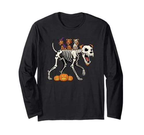 Airedale Terrier Skelett Mama Hexe Halloween Herren Damen Langarmshirt von Airedale Terrier Lovers Halloween Outfits Boy Girl