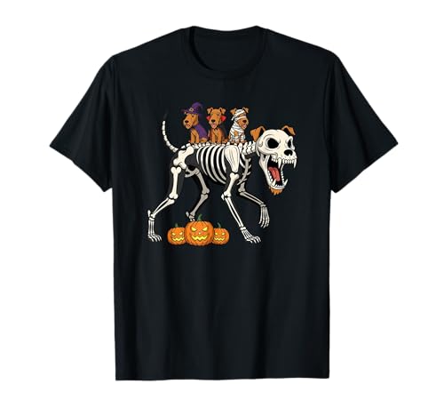 Airedale Terrier Skelett Mama Hexe Halloween Herren Damen T-Shirt von Airedale Terrier Lovers Halloween Outfits Boy Girl