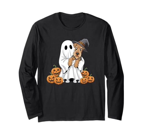 Lustiger Ghost Airedale Terrier Halloween Kinder Herren Damen Langarmshirt von Airedale Terrier Lovers Halloween Outfits Boy Girl