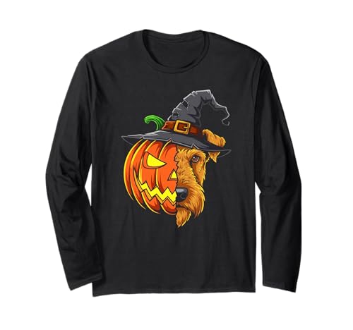 Airedale Terrier Kürbis Jack O Laterne Halloween Herren Damen Langarmshirt von Airedale Terrier Lovers Halloween Pumpkin Outfits
