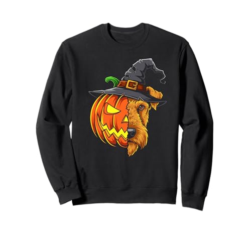 Airedale Terrier Kürbis Jack O Laterne Halloween Herren Damen Sweatshirt von Airedale Terrier Lovers Halloween Pumpkin Outfits