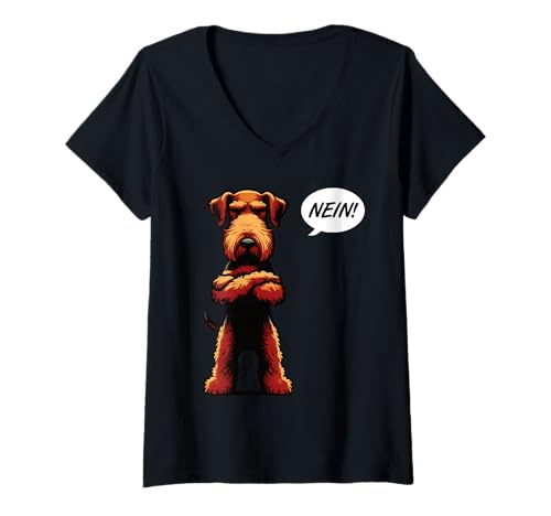 Damen Nein Airedale Airedalebesitzer Airedales Airedalehalter T-Shirt mit V-Ausschnitt Damen Nein Airedale Airedalebesitzer Airedales Airedalehalter T-Shirt mit V-Ausschnitt von Airedalefan Airedales Motiv für Airedaleliebhaber