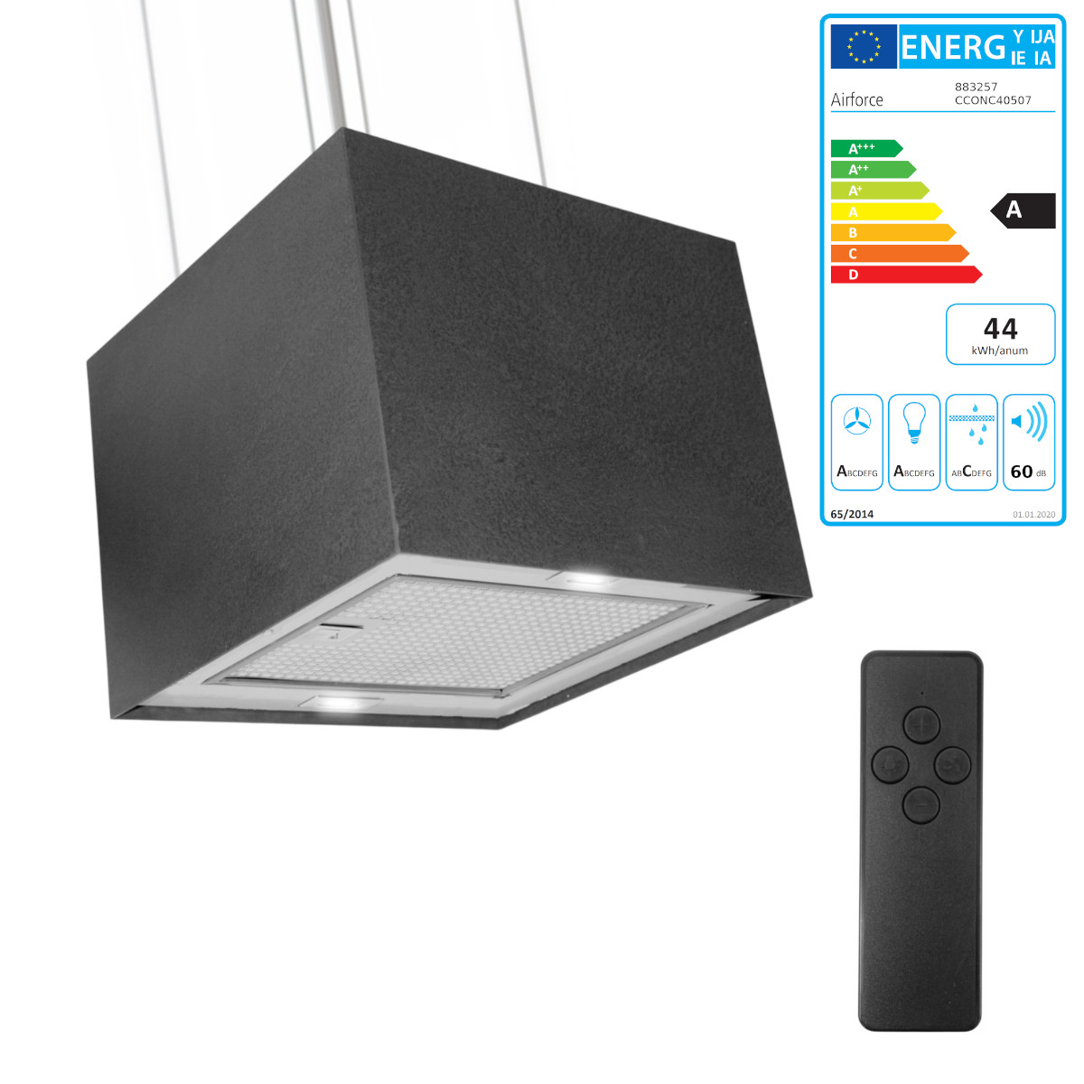 Airforce Ceramica Inselhaube Umlufthaube Steinschwarz Fernbedienung 40 x 40 cm von Airforce