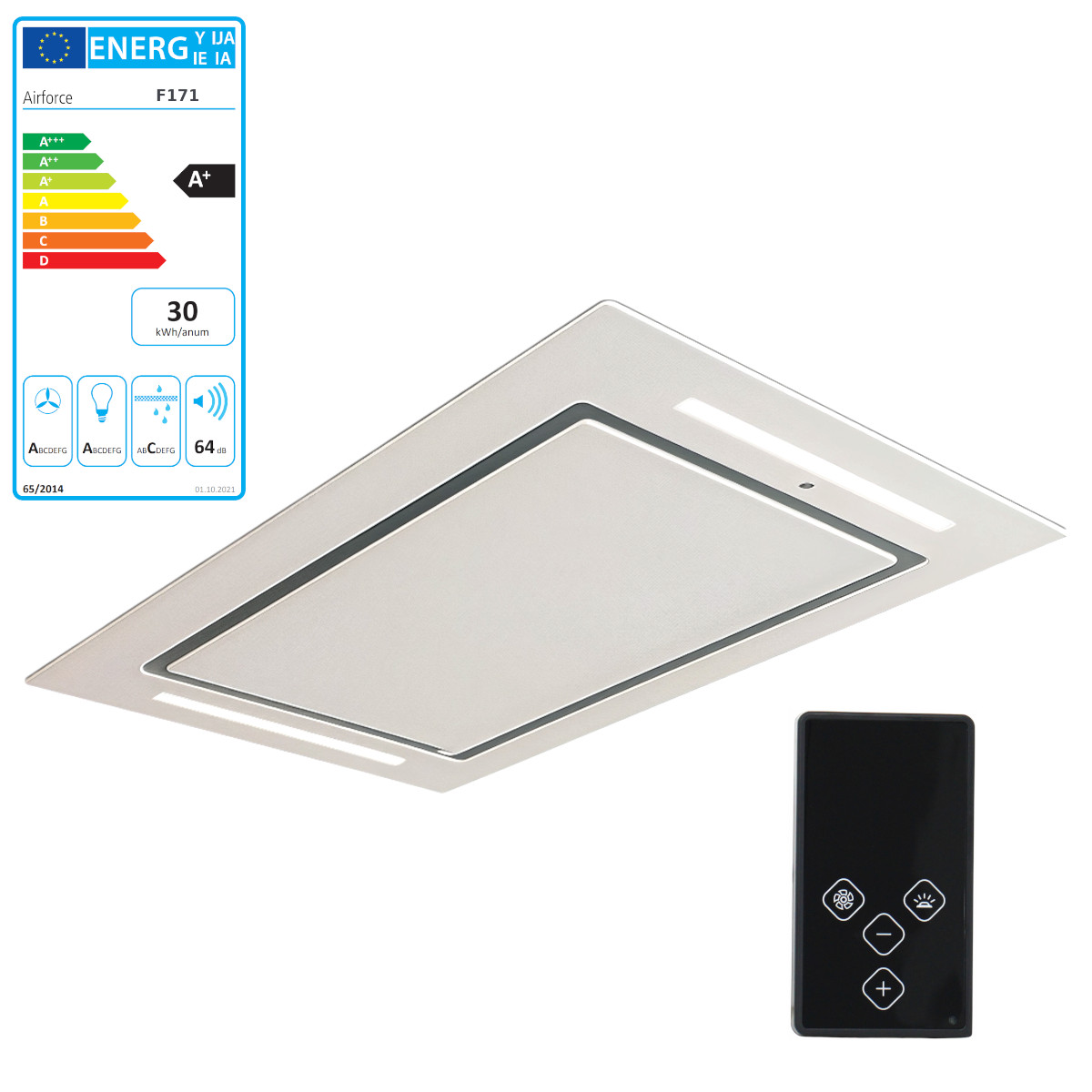 Airforce F171 100 Deckenlüfter Umlufthaube Glas weiß 100 x 60 cm Fernbedienung von Airforce