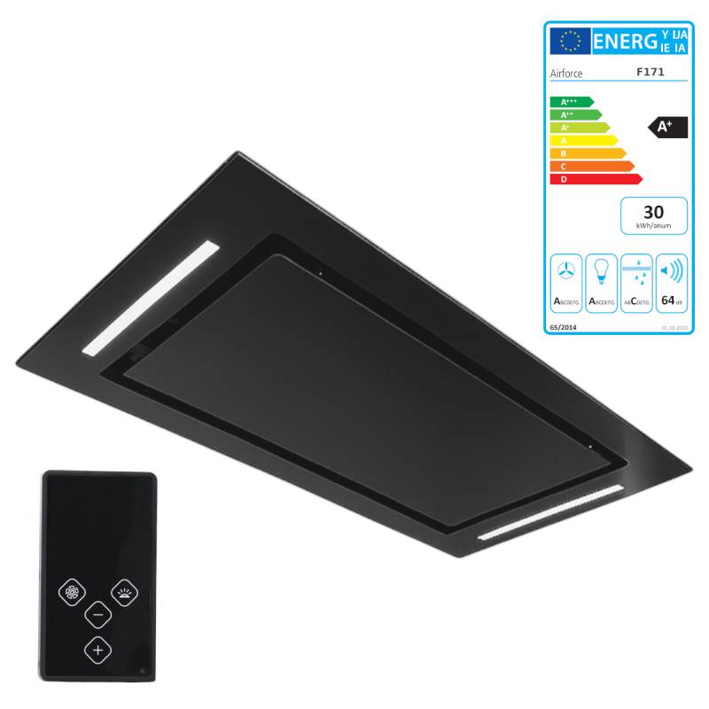 Airforce F171 Deckenlüfter Umlufthaube Glas Schwarz 100 x 60 cm Fernbedienung von Airforce