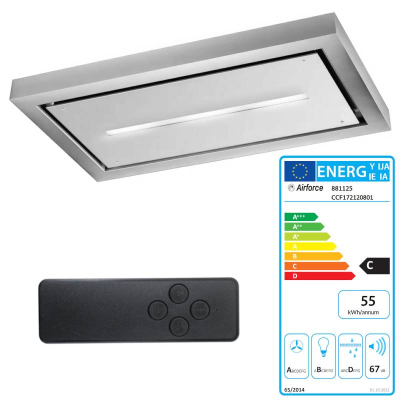 Airforce F172 Stella Deckenlüfter Umlufthaube Edelstahl Glas weiß 120 x 70 cm von Airforce