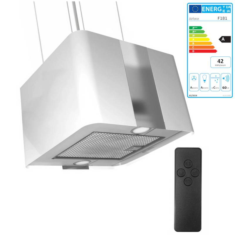 Airforce F181 Inselhaube Umlufthaube Fernbedienung Weiß Edelstahl poliert 45 cm von Airforce