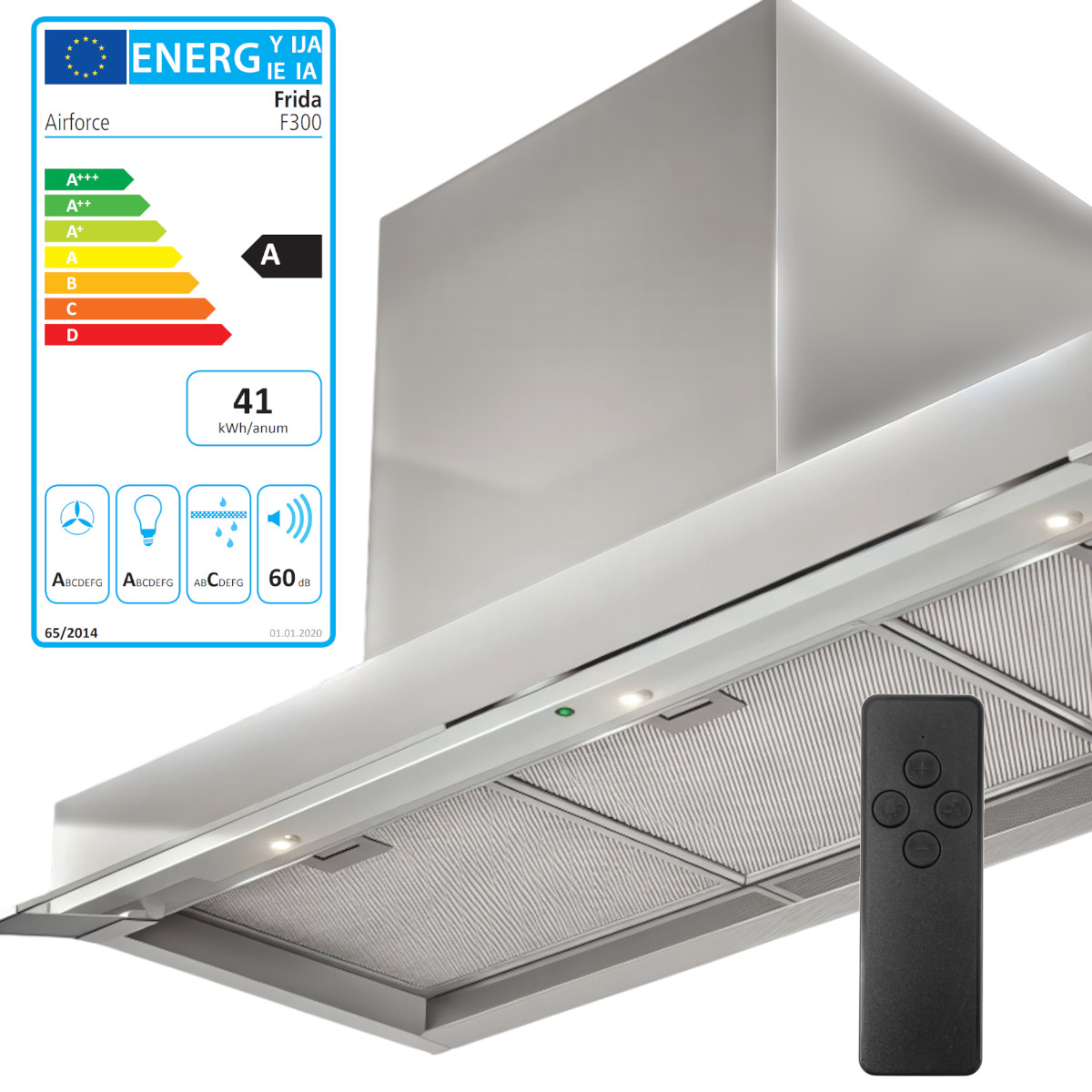 Airforce F300 Unterschrank Einbau Dunstabzugshaube 90 cm Edelstahl Fernbedienung von Airforce