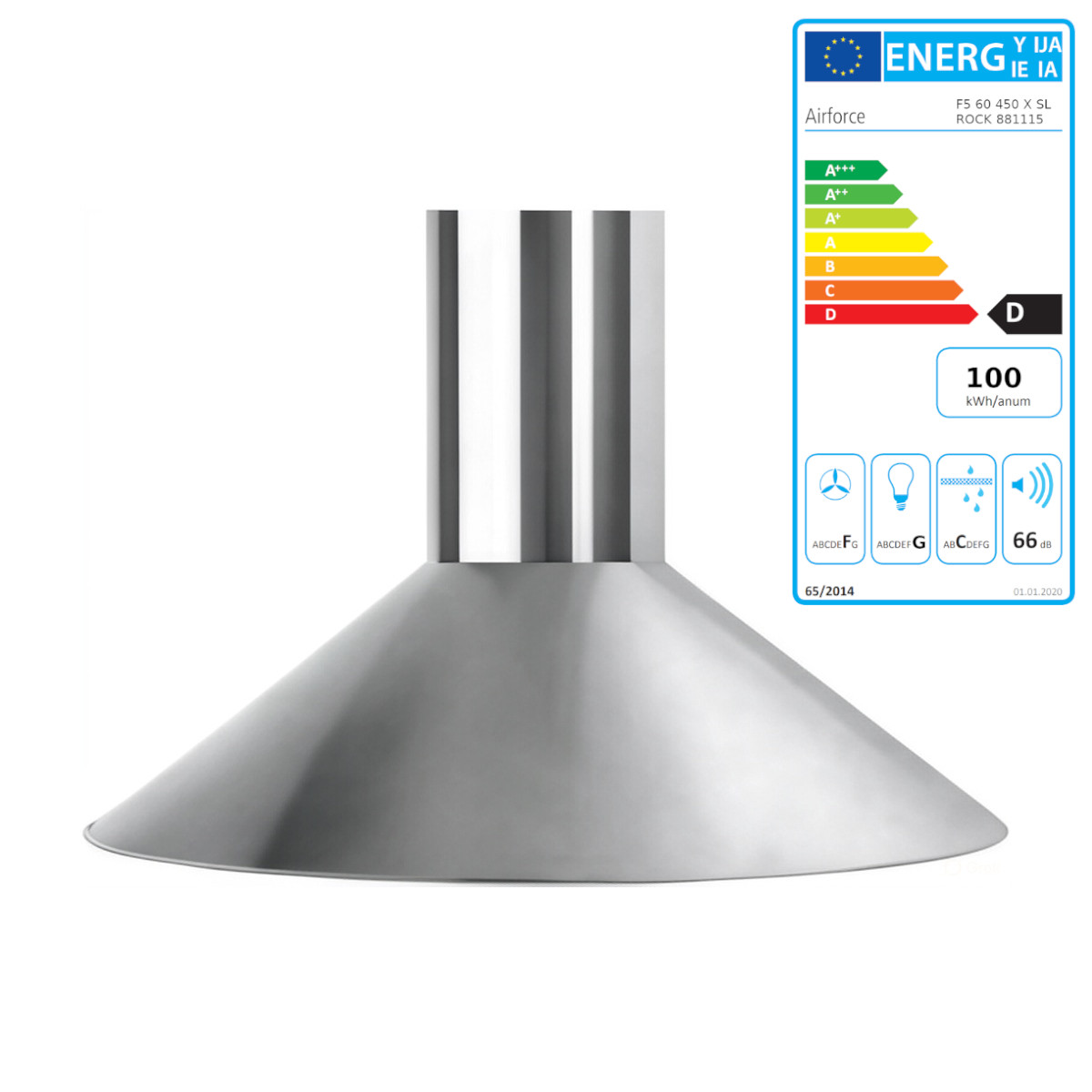 Airforce F5 Rock Dunstabzugshaube halbrund Edelstahl 60 cm mit Kamin von Airforce