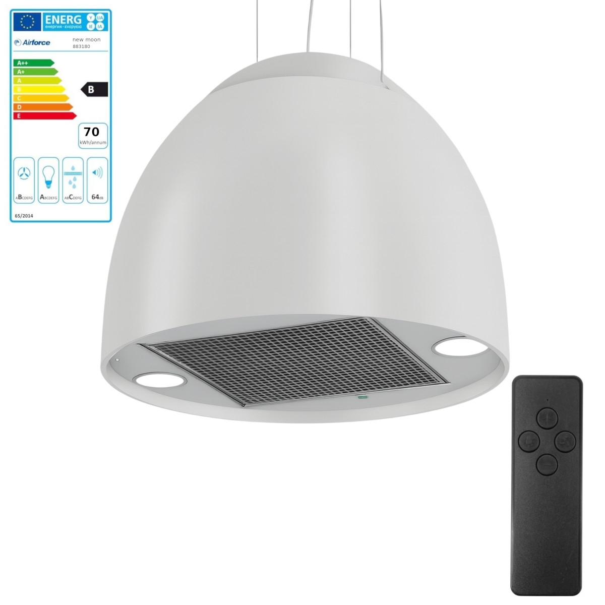 Airforce New Moon Inselhaube Umlufthaube mit Fernbedienung Ø 45 cm rund weiß von Airforce
