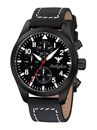 Airleader Black Steel Chronograph KHS.AIRBSC.LBB Edelstahl IP-beschichtet schwarz, Büffel-Lederband, KHS Tactical Watch, Einsatzuhr, Fliegeruhr von KHS