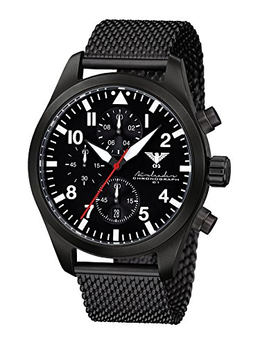 Airleader Black Steel Chronograph KHS.AIRBSC.MB Edelstahl IP-beschichtet schwarz, Meshband, KHS Tactical Watch, Einsatzuhr, Fliegeruhr von KHS