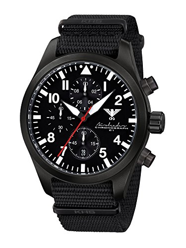 Airleader Black Steel Chronograph KHS.AIRBSC.NB Edelstahl IP-beschichtet schwarz, Natoband schwarz, KHS Tactical Watch, Einsatzuhr, Fliegeruhr von KHS