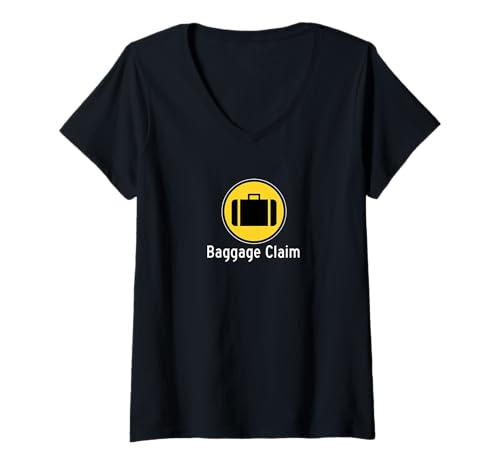 Damen Flughafen-Gepäckausgabe Schild T-Shirt mit V-Ausschnitt von Airline Terminal Gate Carry-On