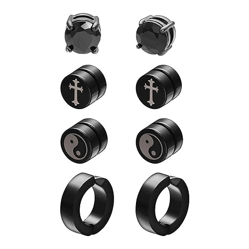 Airokiy 4 Paar Magnetohrringe schwarz Edelstahl Magnetohrringe Zirkonia magnetisch Fake St UD Ohrringe Formen Hypoallergen von Airokiy