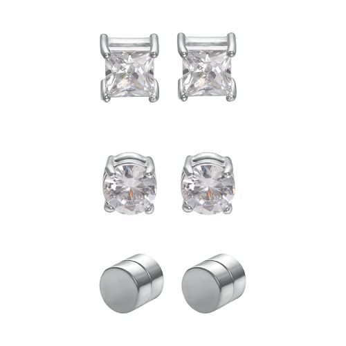 Airokiy Magnet Ohrringe Silber Damen Ohrclips Edelstahl Ohne Ohrlöcher mit Cubic Zirkonia Modeschmuck Set 3 Paare 6mm von Airokiy