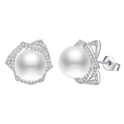 Airokiy Perlen Ohrringe 925 Silber Stecker Damen Hypoallergene Vergoldet mit Zirkonia Modeschmuck von Airokiy
