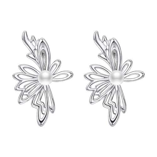 Airokiy Perlen Ohrringe Damen Hypoallergen Edelstahl Elegante Schmetterling Ohrstecker Modische Schmetterling Ohrringe Silber 32 * 20MM von Airokiy