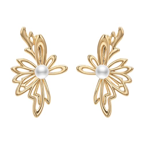 Airokiy Perlen Ohrringe gold stecker Gold Ohrmanschette Ohrringe Flügel Perforierte Damen ohrstecker 32 * 20MM von Airokiy