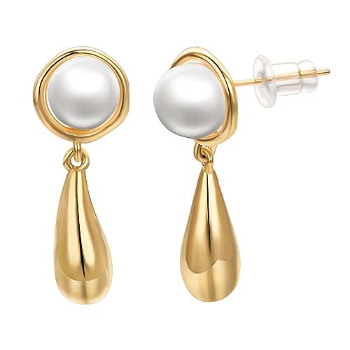 Airokiy Tropfen Ohrringe Gold Hängend Perlen Ohrstecker Leichte Damen 18kt Vergoldet Stecker Hängend Hohle Tropfen Ohrringe Hypoallergen Modeschmuck für Frauen von Airokiy