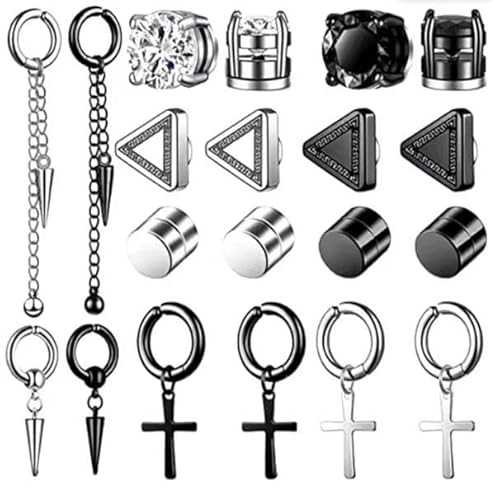 Airokiy fake magnet ohrringe herren 10 Paare Set schwarzes Nicht perforierte Ohrringe Schwarz-Silber-Ohrlöcher ohne Ohrlöcher von Airokiy