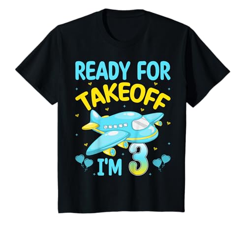 Ready for Takeoff I'm 3 Airplane Aviation 3rd Birthday Kids T-Shirt von Airplane 3rd Birthday Gifts Co.