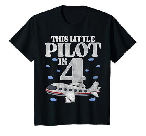 Kinder Dieser kleine Pilot ist 4 Flugzeuge, vier Jahre alt, 4. Geburtstag T-Shirt von Airplane 4th Birthday Gifts Co.