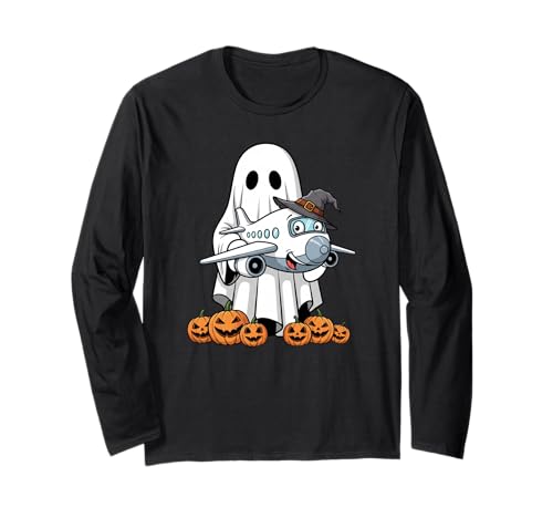 Lustiger Geist Flugzeug Kürbis Halloween Kinder Herren Damen Langarmshirt von Airplane Lovers Cute Halloween Outfits Boy Girl